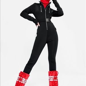 Missguided Black Belted Slim Ski Suit